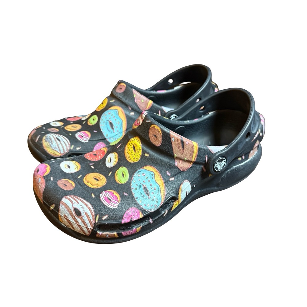 Crocs Bistro Donut Print Clogs Black Pink Slip Resistant Shoes Womens 7 Men 5